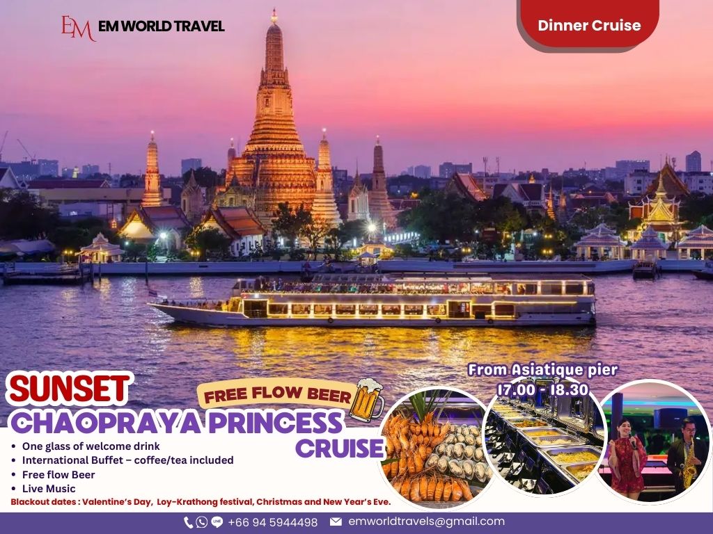 Sunset Chaophraya Princess Cruise. Dinner cruise Bangkok